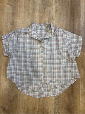 Madewell Light Blue and Red Plaid Short-Sleeve Shirt